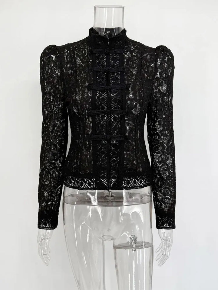Tossy verano blusa de encaje para mujer patrón hueco vintage blusa transparente blusa ligera de encaje