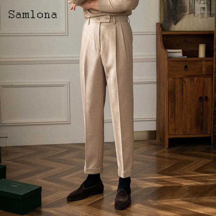 Pantaloni eleganți pentru bărbați cu buzunare, pantaloni formali de petrecere, stil italian, pantaloni moi din lână