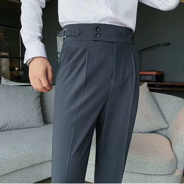 Pantalones de traje para hombre cintura alta pantalones rectos de negocios estilo coreano pantalones formales elegantes