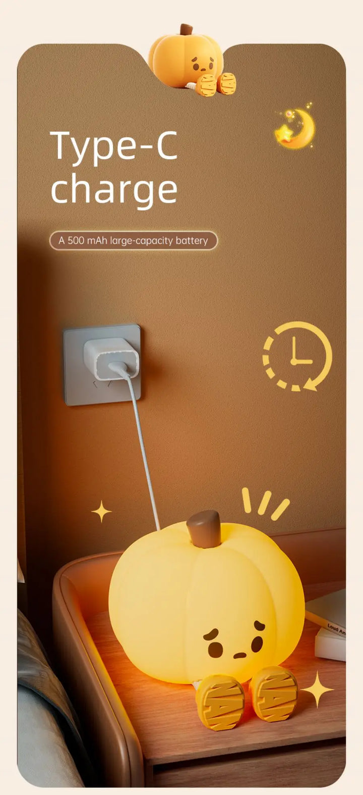 CozyGlow Halloween tök érintőlámpa – puha és nyugtató szilikon éjjeli fény
