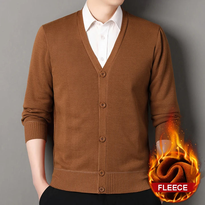 Cardigan bărbați din fleece | Pulover tricotat cu decolteu în V pentru toamnă iarnă
