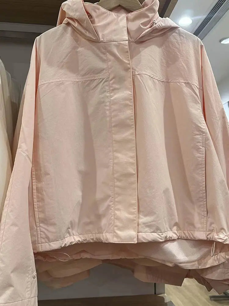 Krótka kurtka przeciwwiatrowa | Wysoki kołnierz Sznurowany pas Casual Jesień