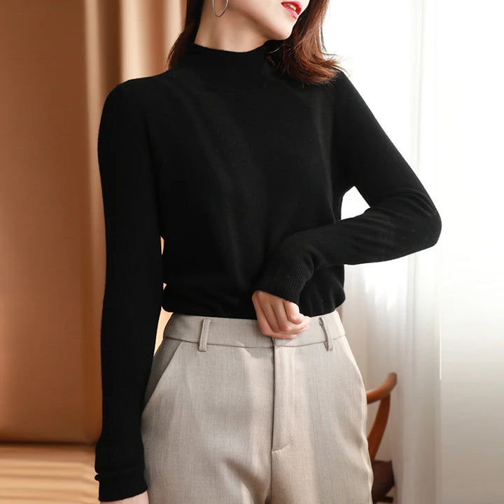 Suéter de cuello alto para mujer | Suéter ajustado de punto, suave y cálido