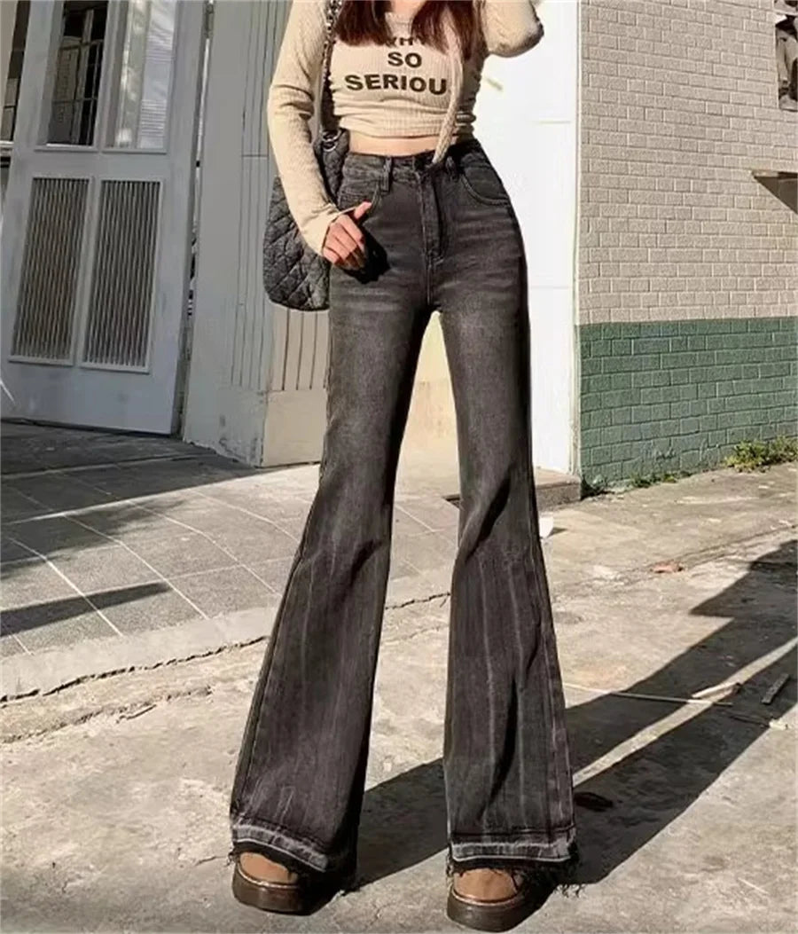 Blugi evazați vintage pentru femei | Pantaloni denim cu talie înaltă, cu stretch și design bootcut