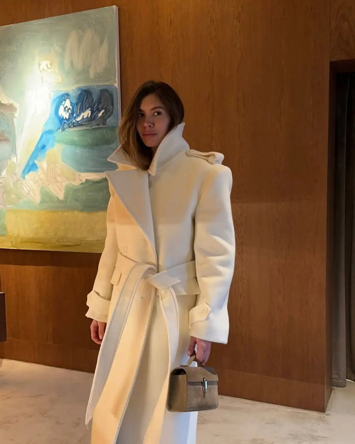 Płaszcz Trench z Długim Paskiem | Odwrócony Dekolt w Serek z Wiązaniem Jesień Kobieta