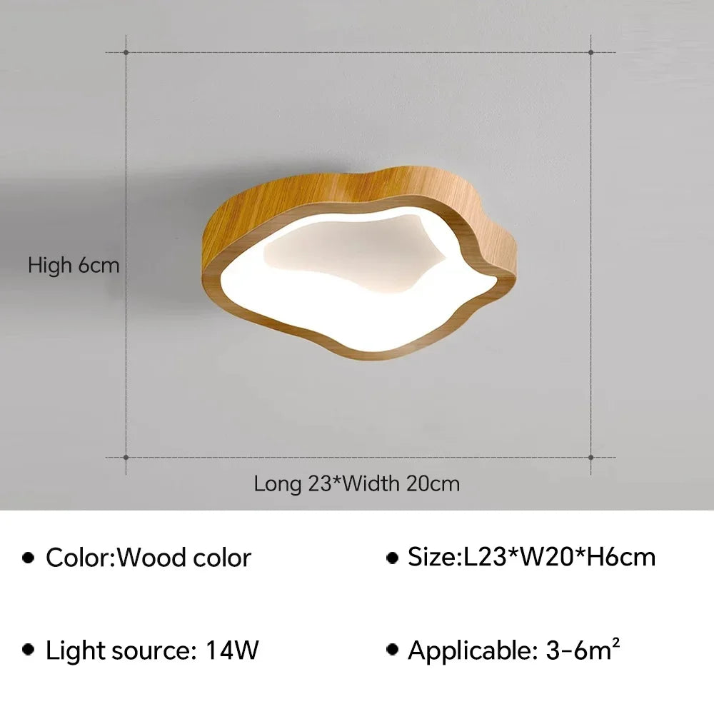 Moderne loftlampe i trælook, 14W LED, måler 23x20x6 cm. Ideel til rum på 3-6 m². Stilfuldt design, energieffektiv belysning.