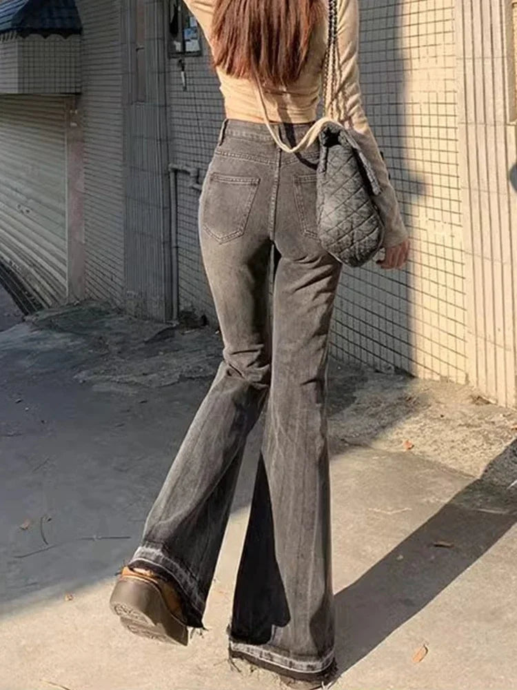 Blugi evazați vintage pentru femei | Pantaloni denim cu talie înaltă, cu stretch și design bootcut