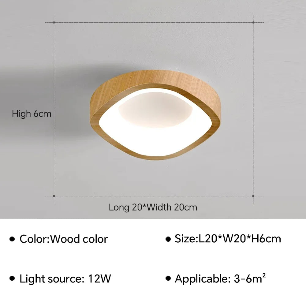 Moderne loftlampe i træfarve, 12W LED, dimensioner 20x20x6 cm. Velegnet til rum på 3-6 m². Stilfuldt design til hjemmet.