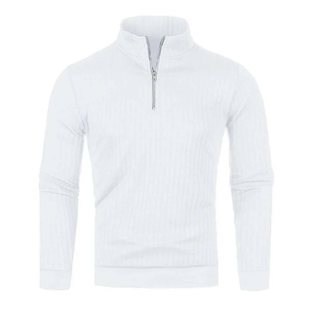 Suéter de punto para hombre con media cremallera, cuello semi-alto y manga larga