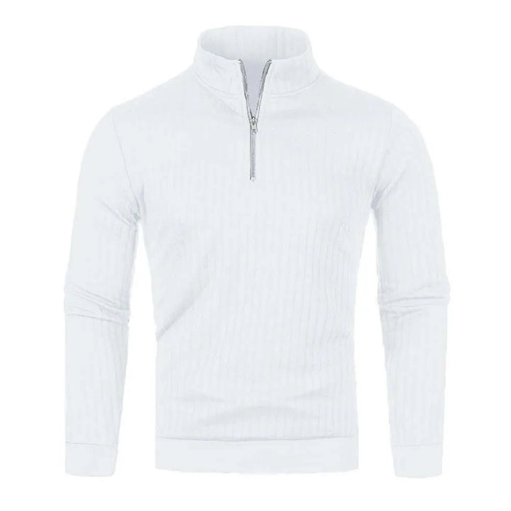 Suéter de punto para hombre con media cremallera, cuello semi-alto y manga larga