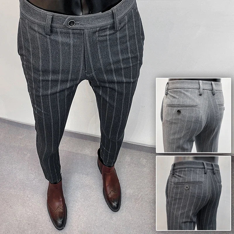 Pantalones de hombre pantalones formales pantalones elásticos ajustados de un solo color pantalones casuales de longitud completa moda ropa nueva de hombre