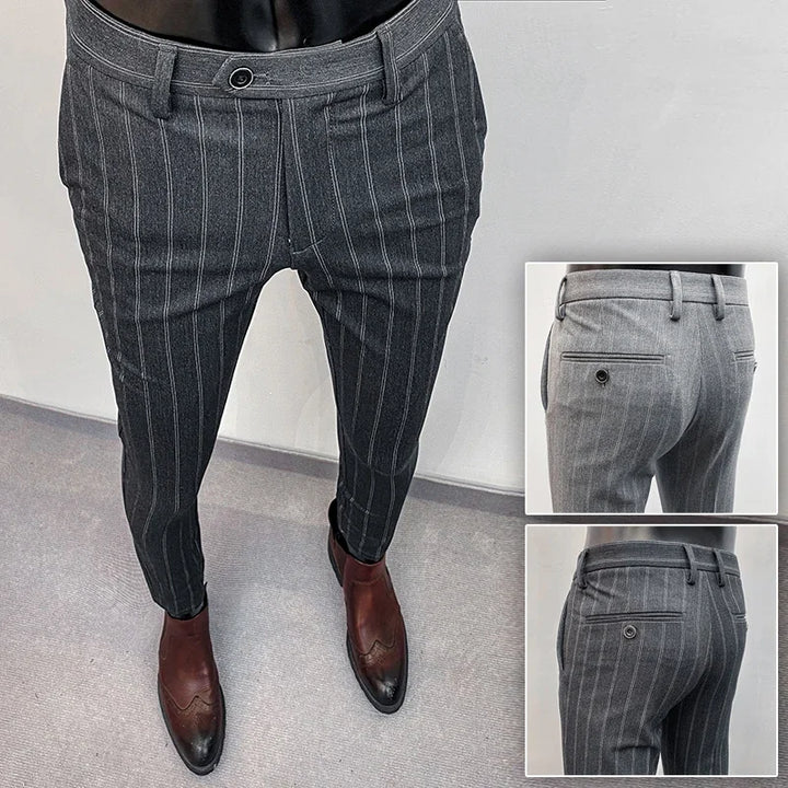 Pantalones de hombre pantalones formales pantalones elásticos ajustados de un solo color pantalones casuales de longitud completa moda ropa nueva de hombre