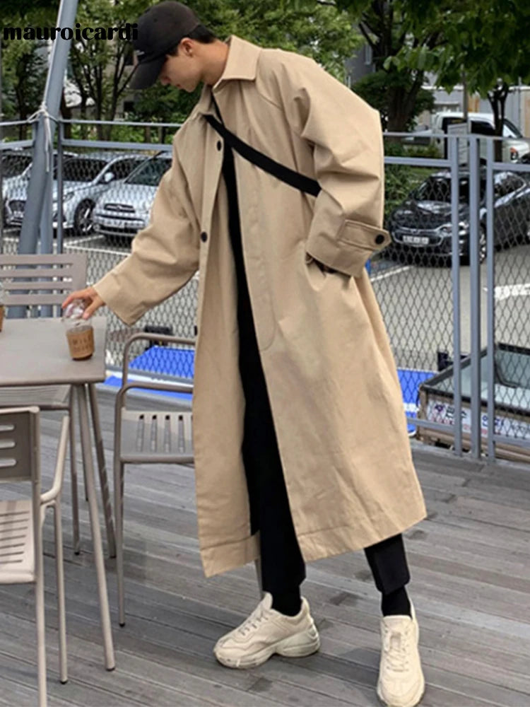 Palton trench pentru bărbați Mauroicardi | Lung Oversize Negru/Khaki Casual Stil coreean