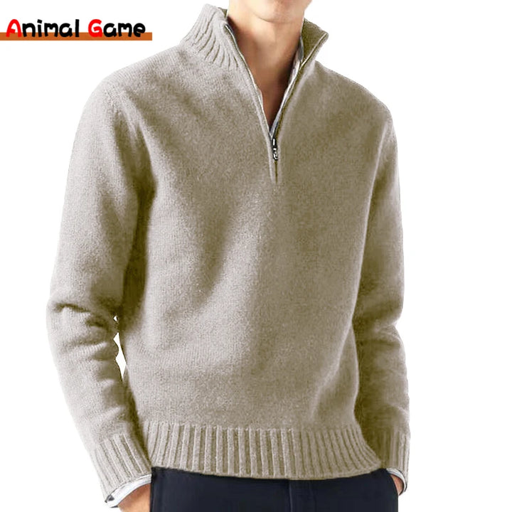 Suéter de cuello alto de otoño para hombre, jersey de punto, pulóver liso de manga larga, chaqueta casual cálida para hombre