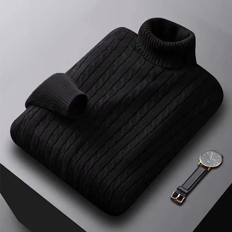 2025 ny suéter de hombre de cuello alto de un solo color suéter de punto cálido casual suéter de cuello alto de lana para hombre invierno exterior superior