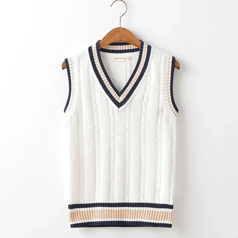 Vestă tricotată pentru bărbați cu decolteu în V | Stil retro preppy, vestă lejeră și casual
