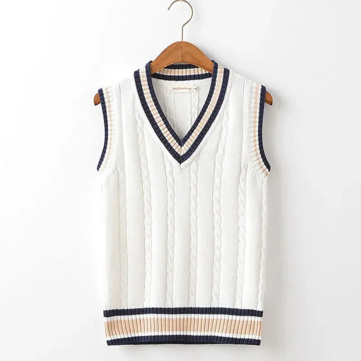 Vestă tricotată pentru bărbați cu decolteu în V | Stil retro preppy, vestă lejeră și casual