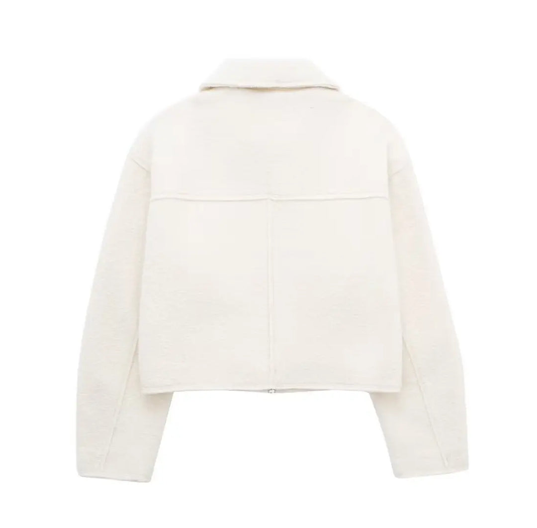 Tweedowa kurtka bomberka krótka | Długi rękaw z zamkiem błyskawicznym streetwear damski