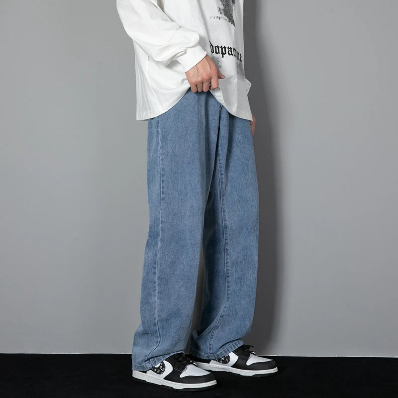 2025 Jeans coreanos para hombre | Jeans largos y relajados con pierna recta y ancho de pierna amplio