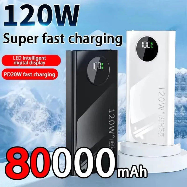 Liboer Ulkoinen akku 80000mAh | Erittäin nopea lataus 120W | Tehopankki suurella kapasiteetilla iPhonelle, Xiaomille, Samsungille