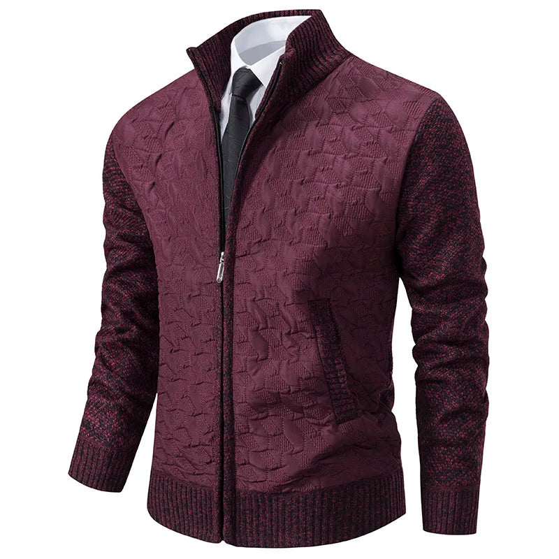 Pulover cardigan pentru bărbați | Pulover călduros din fleece cu guler în picioare pentru toamnă iarnă