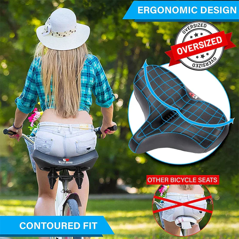 Ergonominen pyörän satula suurella tyynyllä | iskunvaimennettu mukavuus pitkillä matkoilla | maastopyörä ja sähköpyörä