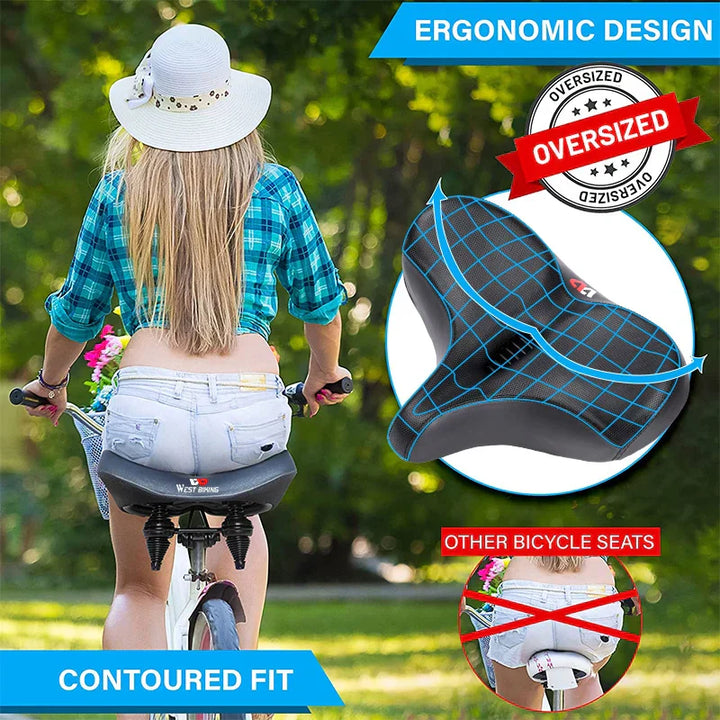 Ergonominen pyörän satula suurella tyynyllä | iskunvaimennettu mukavuus pitkillä matkoilla | maastopyörä ja sähköpyörä