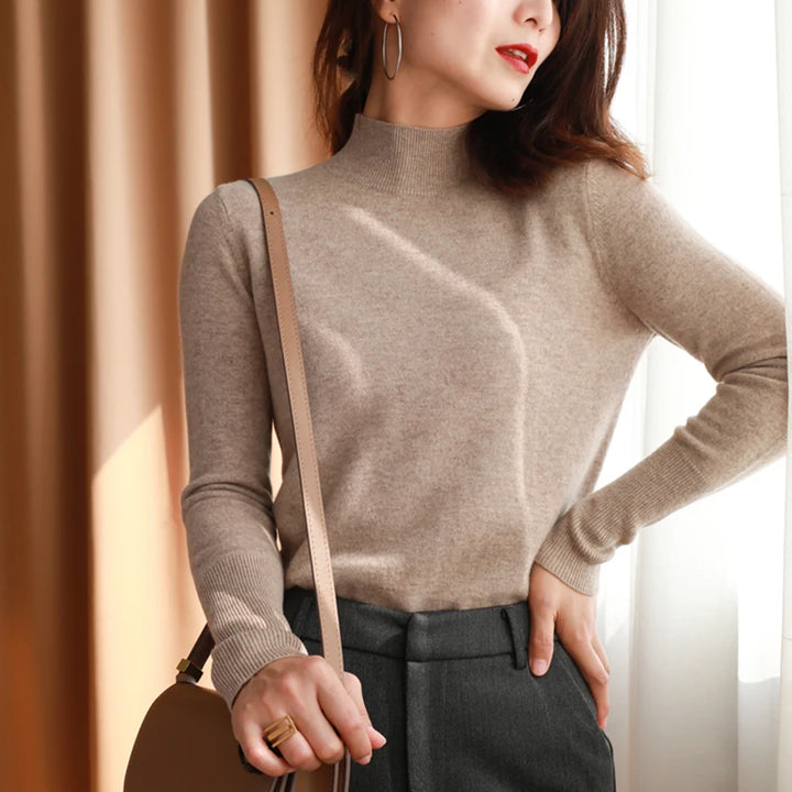 Suéter de cuello alto para mujer | Suéter ajustado de punto, suave y cálido