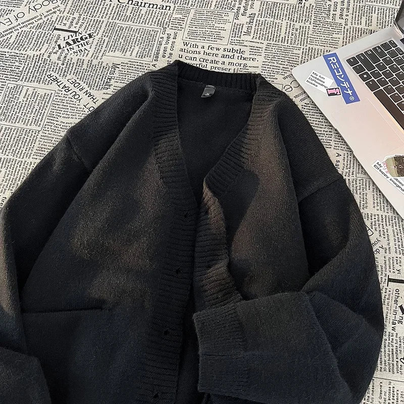 Cárdigan Jacquard para hombre | Suéter de punto con cuello en V Otoño Invierno