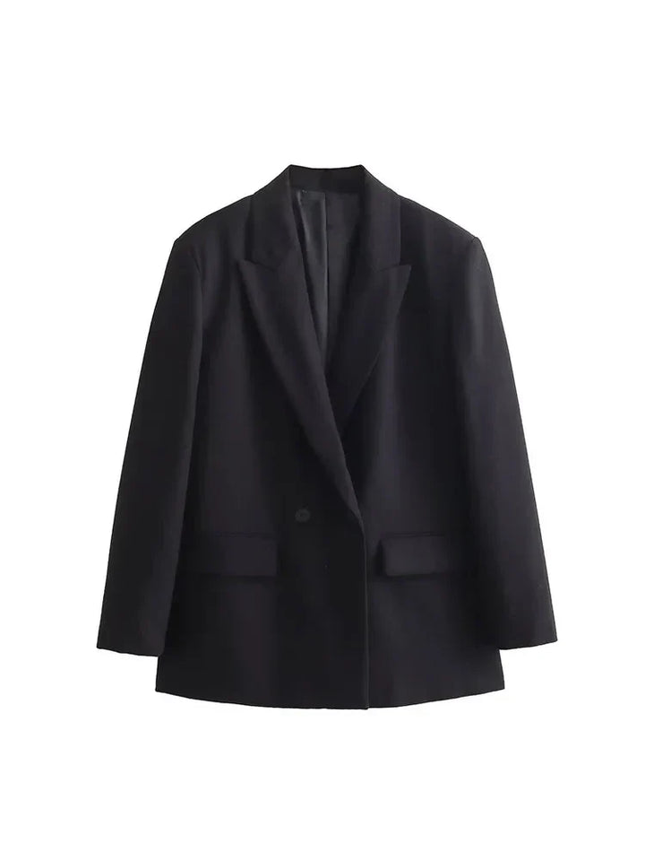 Sacou elegant cu două rânduri pentru femei, croială dreaptă, rever lat, mâneci lungi