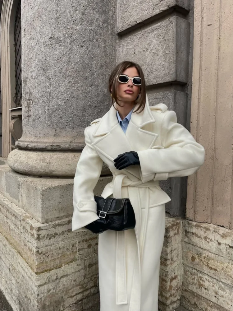 Płaszcz Trench z Długim Paskiem | Odwrócony Dekolt w Serek z Wiązaniem Jesień Kobieta