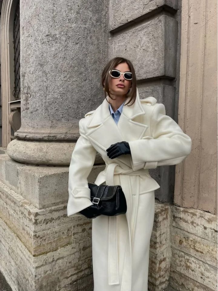 Płaszcz Trench z Długim Paskiem | Odwrócony Dekolt w Serek z Wiązaniem Jesień Kobieta