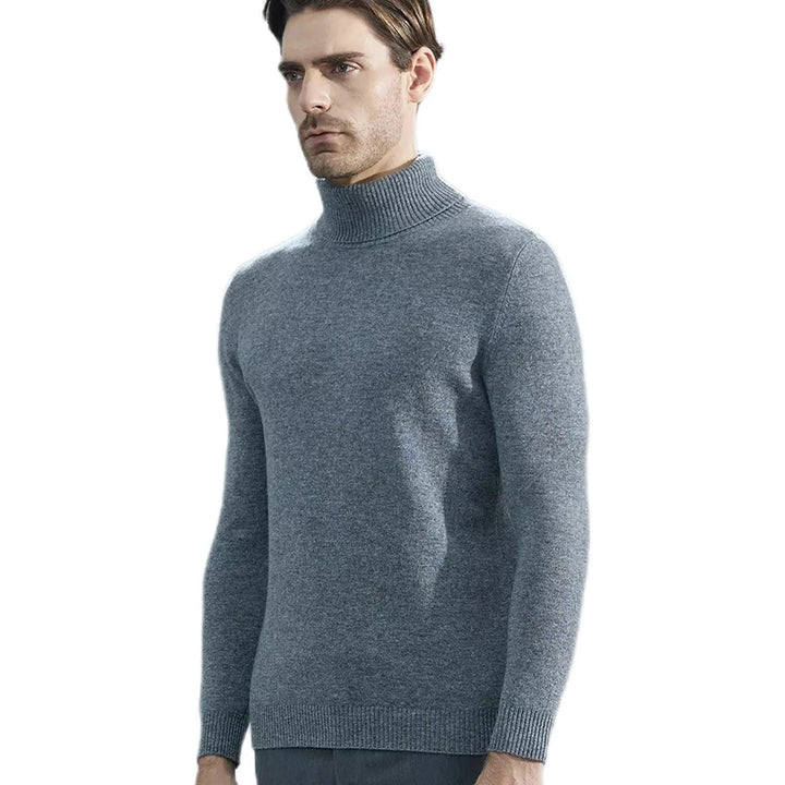 Grå herre rullekrave sweater i uld, moderne design, komfortabel pasform. Perfekt til vintermode og stilfulde outfits.