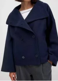 Krótki Płaszcz Podwójny Guzik | Wysoki Kołnierz Luźny Krój Miejski Casual