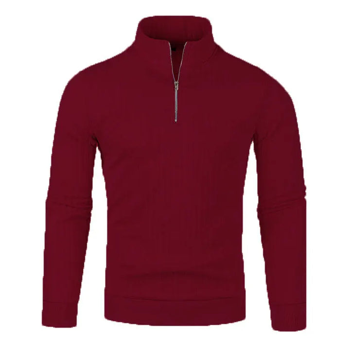 Suéter de punto para hombre con media cremallera, cuello semi-alto y manga larga