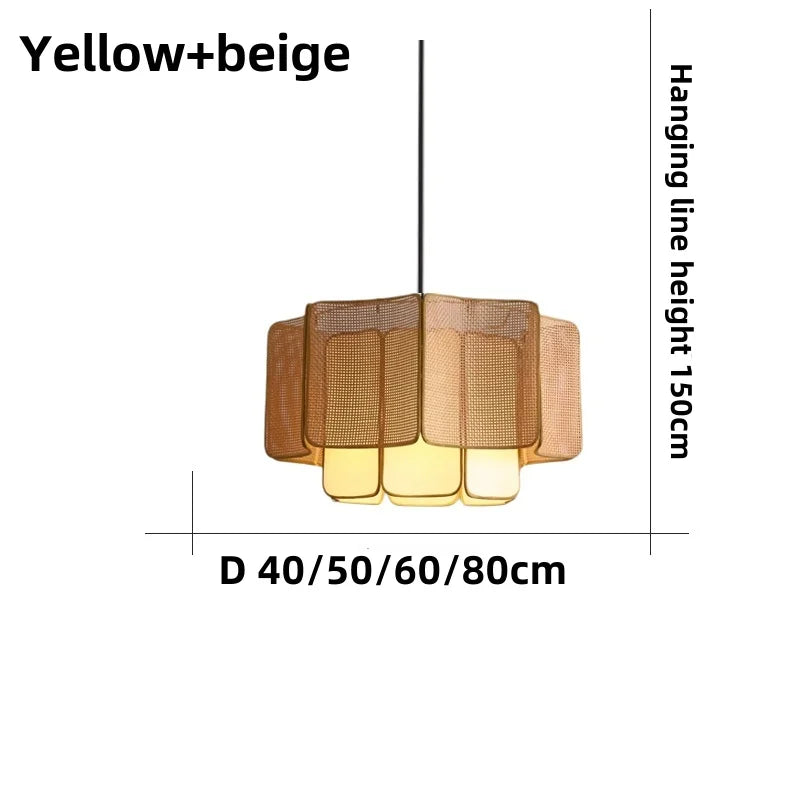 Gul og beige pendellampe med moderne design, justerbar højde på 150 cm, tilgængelig i diametre 40/50/60/80 cm. Ideel til stueindretning.