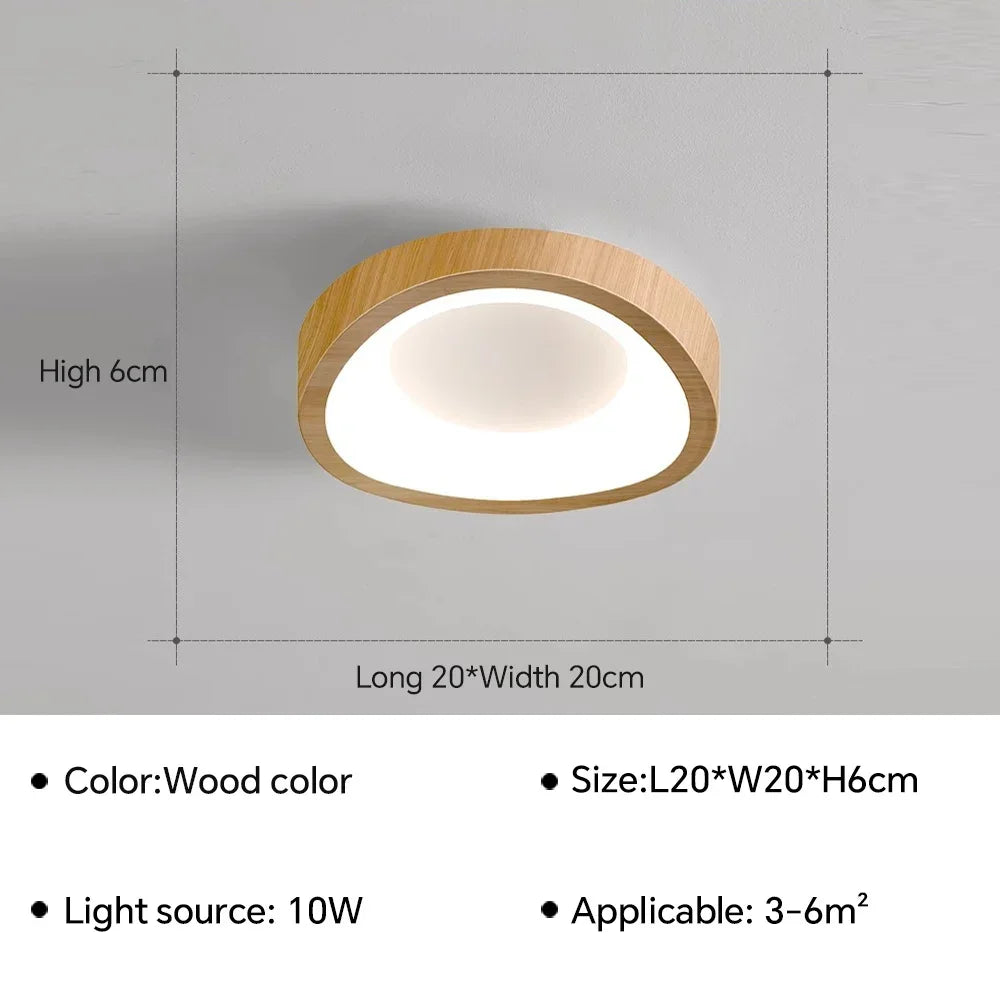 Træfarvet loftlampe, 20x20x6 cm, LED 10W, velegnet til rum på 3-6 m². Moderne design, energieffektiv belysning til hjemmet.