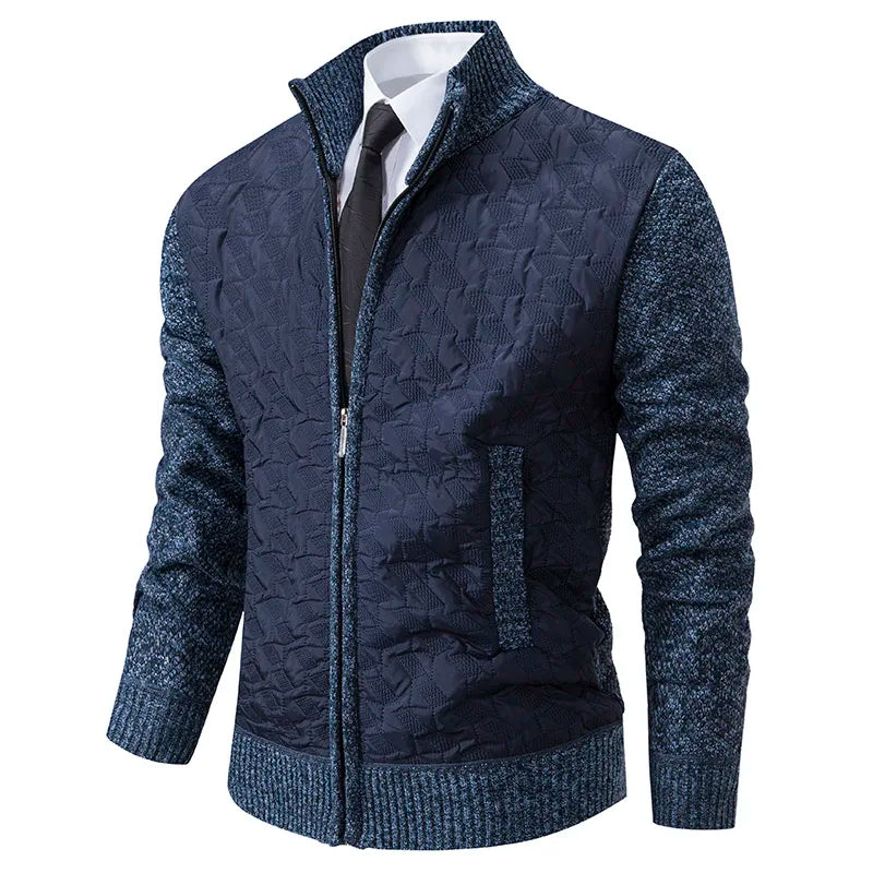 Pulover cardigan pentru bărbați | Pulover călduros din fleece cu guler în picioare pentru toamnă iarnă