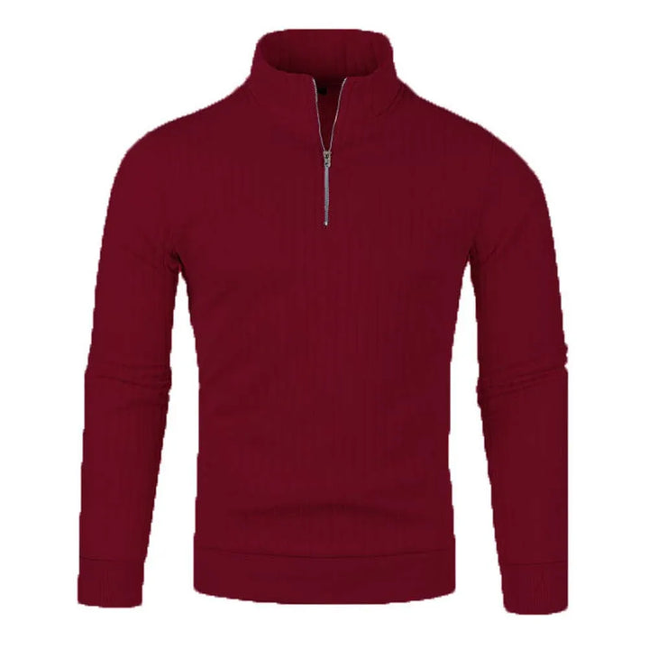 Suéter de punto para hombre con media cremallera, cuello semi-alto y manga larga