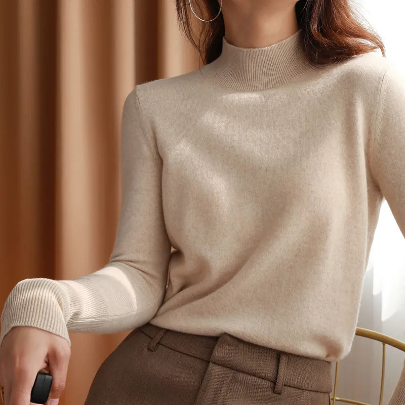 Suéter de cuello alto para mujer | Suéter ajustado de punto, suave y cálido