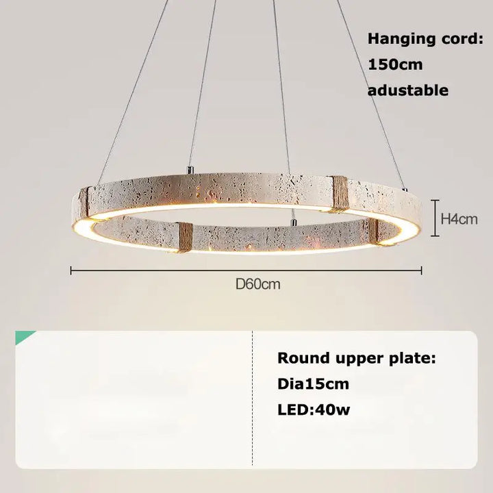 Moderne rund LED loftlampe, 60 cm diameter, justerbar ophængssnor 150 cm, 40W, minimalistisk design, ideel til stue eller spisestue belysning.