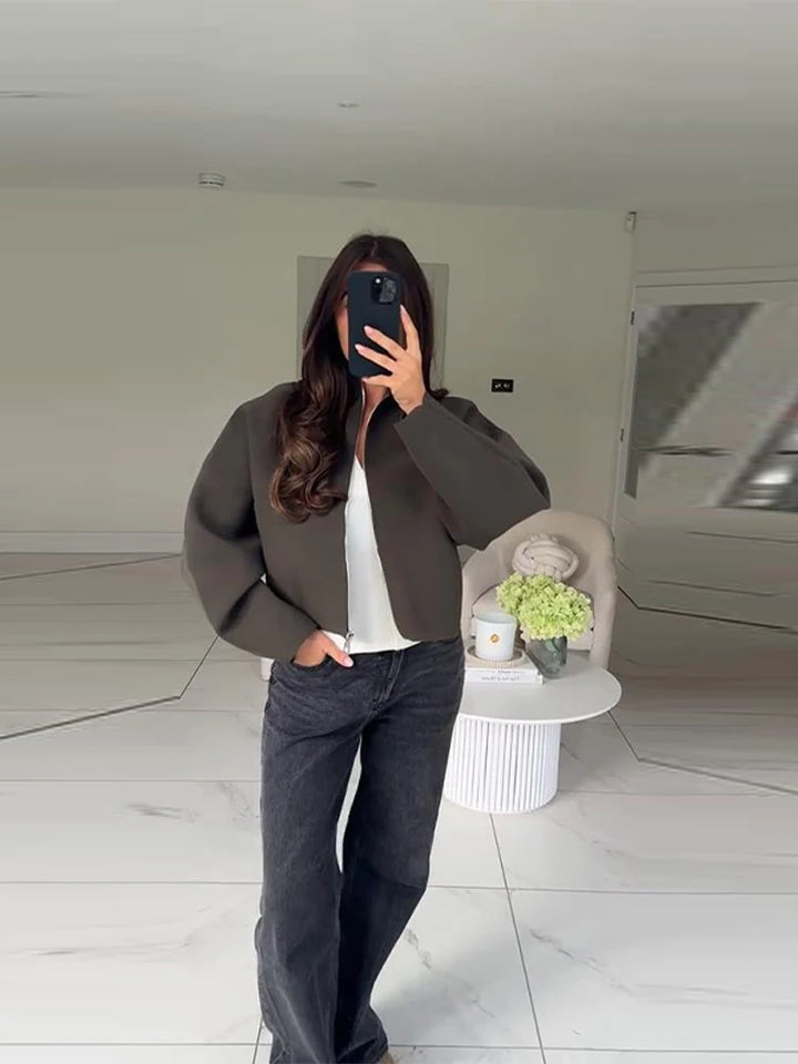 Kurtka krótka oversize | Wysoki kołnierz z zamkiem krótka casual damska