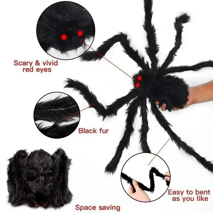 Halloween Stor Plysedderkop | Skræmmende Dekoration 30–200 cm til Hjem & Fest