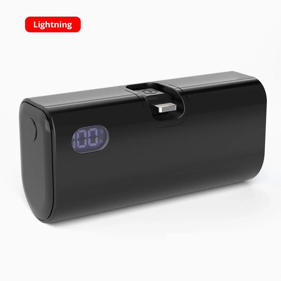 Liboer Foldbart eksternt batteri Hurtig opladning | 5000mAh USB-C eller Lightning LED-skærm