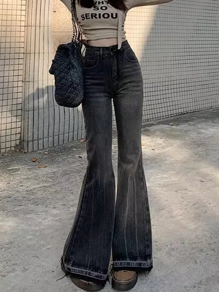 Blugi evazați vintage pentru femei | Pantaloni denim cu talie înaltă, cu stretch și design bootcut