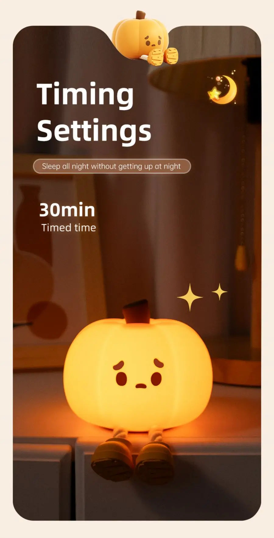 CozyGlow Halloween tök érintőlámpa – puha és nyugtató szilikon éjjeli fény