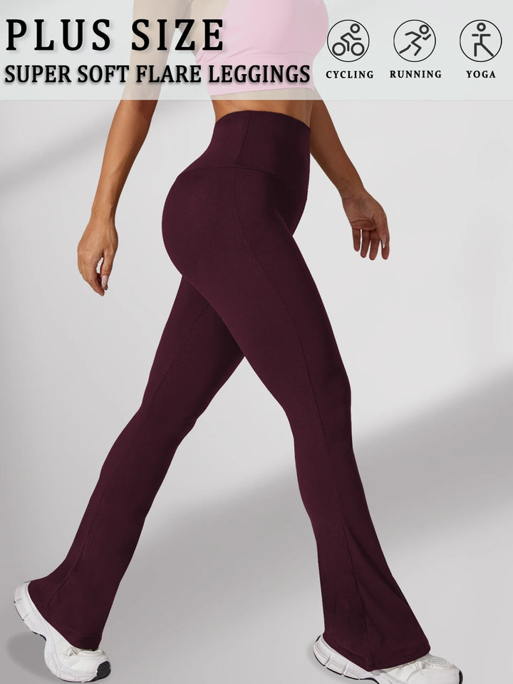Pantaloni mărimi mari cu croială largă pentru femei | Colanți bootcut cu talie înaltă și control pentru burtă