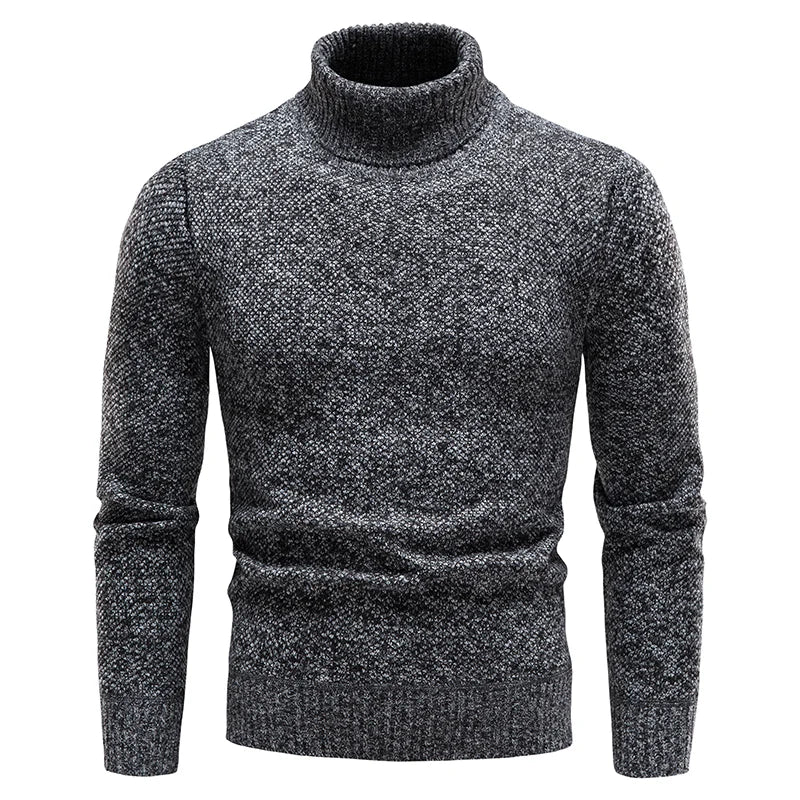 Suéter de forro polar de otoño e invierno para hombre, cuello alto grueso, pulóver cálido, ajuste slim, ropa para hombre, lujo, suéter negro marrón elástico