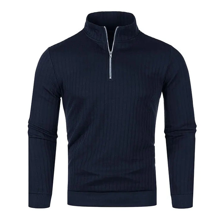 Suéter de punto para hombre con media cremallera, cuello semi-alto y manga larga