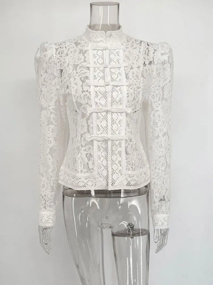 Tossy verano blusa de encaje para mujer patrón hueco vintage blusa transparente blusa ligera de encaje
